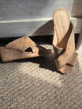 Jack Rogers Cork Crossband Wedge Sandals in Tan Size 8.5